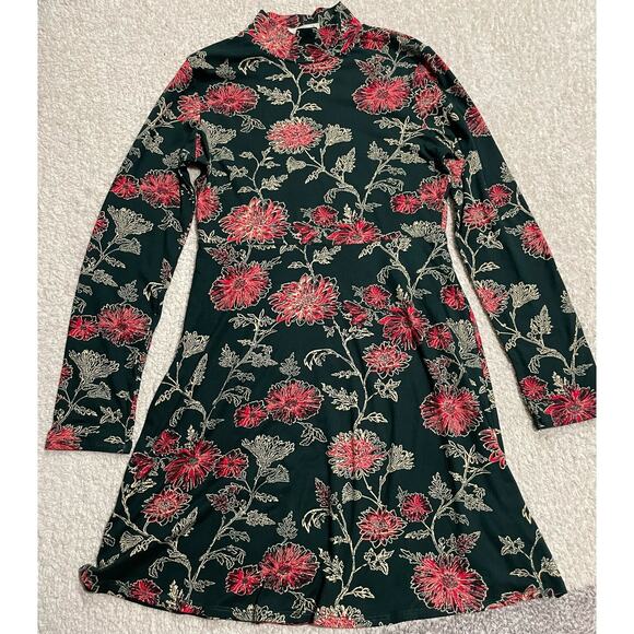Altar'd State Women's Size M Long Sleeve High Neck Floral Mini Dress Multicolor - Picture 1 of 9